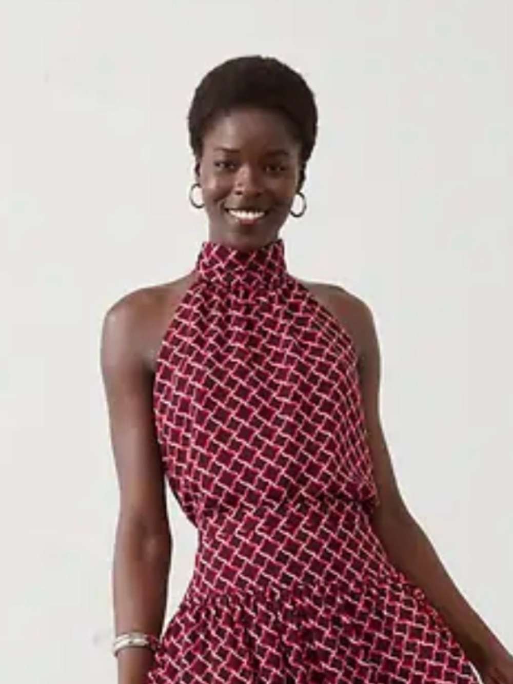 Banana Republic Red Geometric High-Neck Sleeveless Halter Top ~ Size Medium